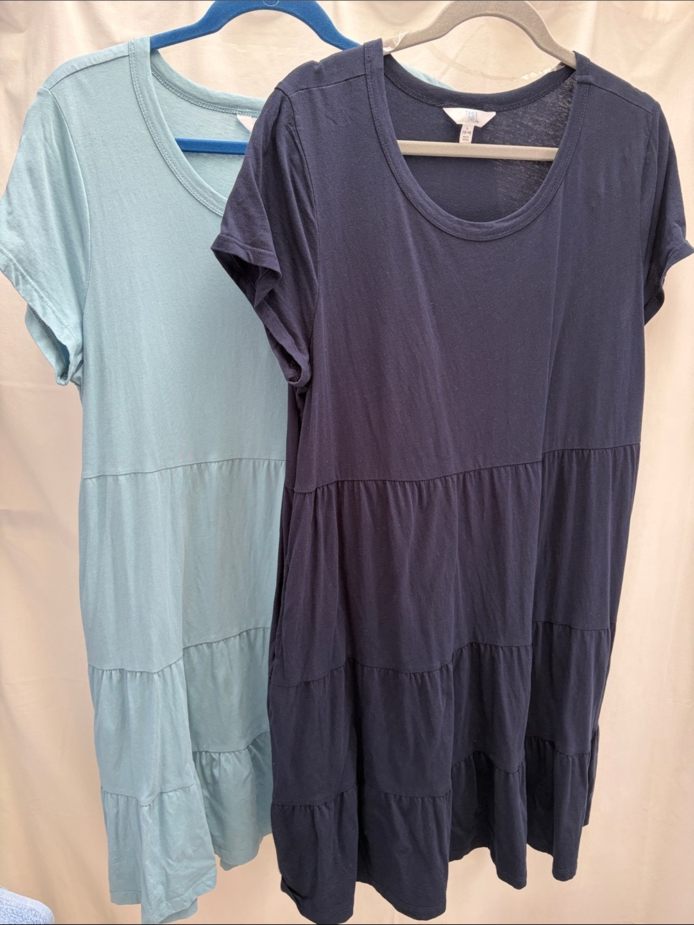 Time and Tru Tiered Short-Sleeve Dress in Navy and Light Blue
